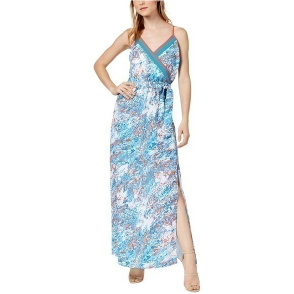 Bar III blue printed surplice maxi tank dress